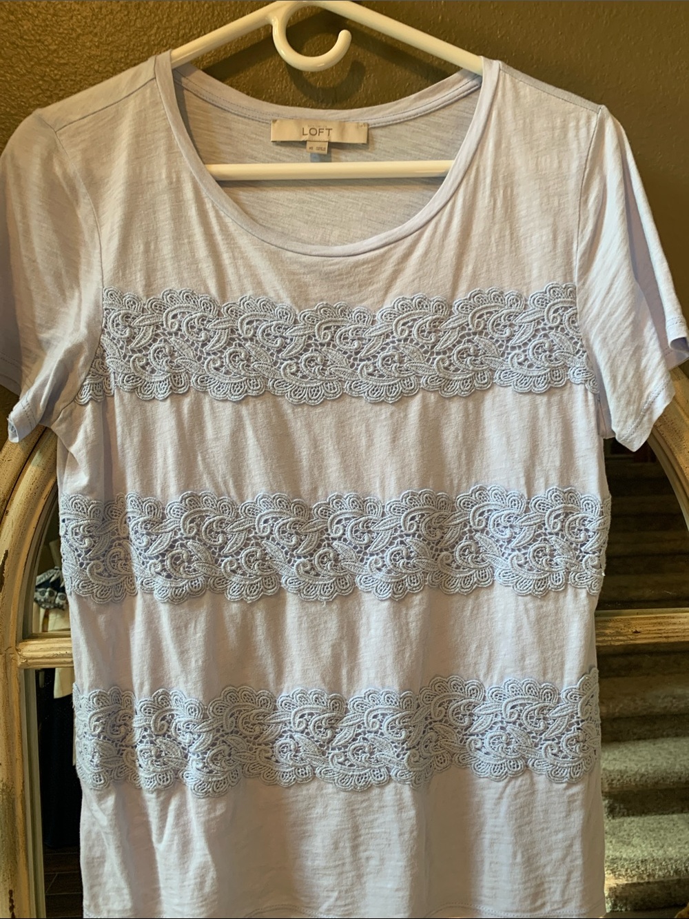 LOFT Light blue Lace-Trim Tee